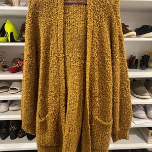 Cozy Mustard Open-Front Sweater